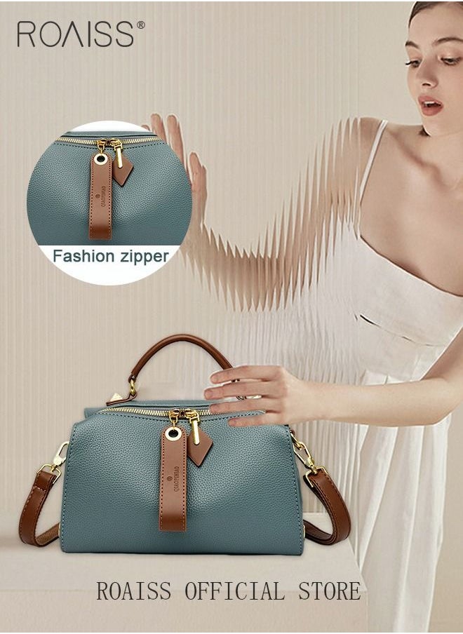 roaiss - Women's New Fashion Bags Soft Leather Simple Classic Crossbody Bag Double Layer Compartment Zippers Closure Handbag Boston Bag - Image 1