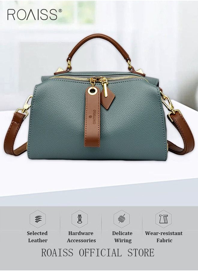 roaiss - Women's New Fashion Bags Soft Leather Simple Classic Crossbody Bag Double Layer Compartment Zippers Closure Handbag Boston Bag - Image 1