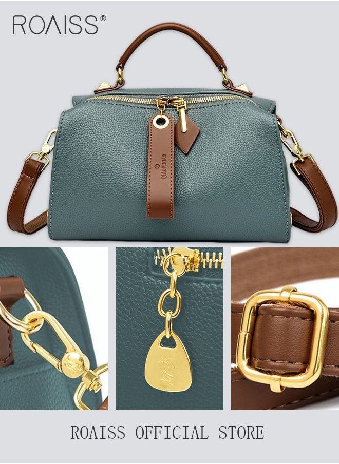 roaiss - Women's New Fashion Bags Soft Leather Simple Classic Crossbody Bag Double Layer Compartment Zippers Closure Handbag Boston Bag - Image 1