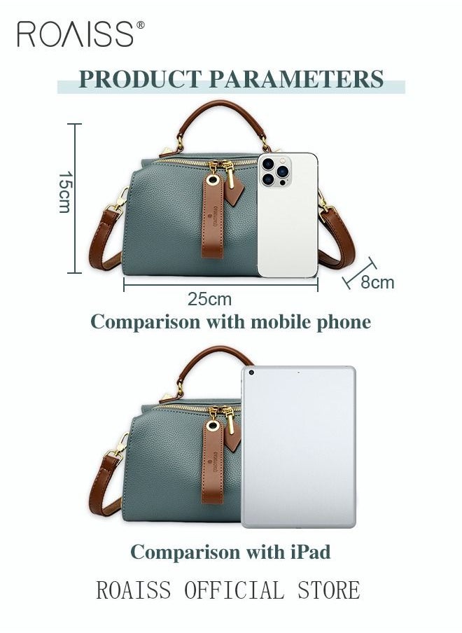 roaiss - Women's New Fashion Bags Soft Leather Simple Classic Crossbody Bag Double Layer Compartment Zippers Closure Handbag Boston Bag - Image 1
