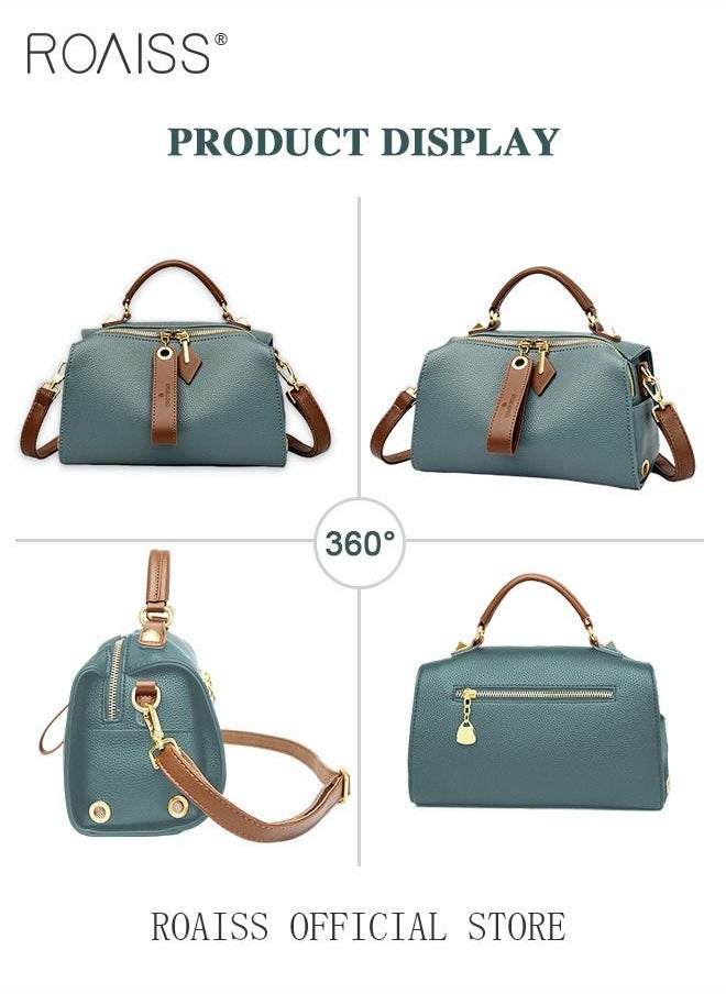 roaiss - Women's New Fashion Bags Soft Leather Simple Classic Crossbody Bag Double Layer Compartment Zippers Closure Handbag Boston Bag - Image 1