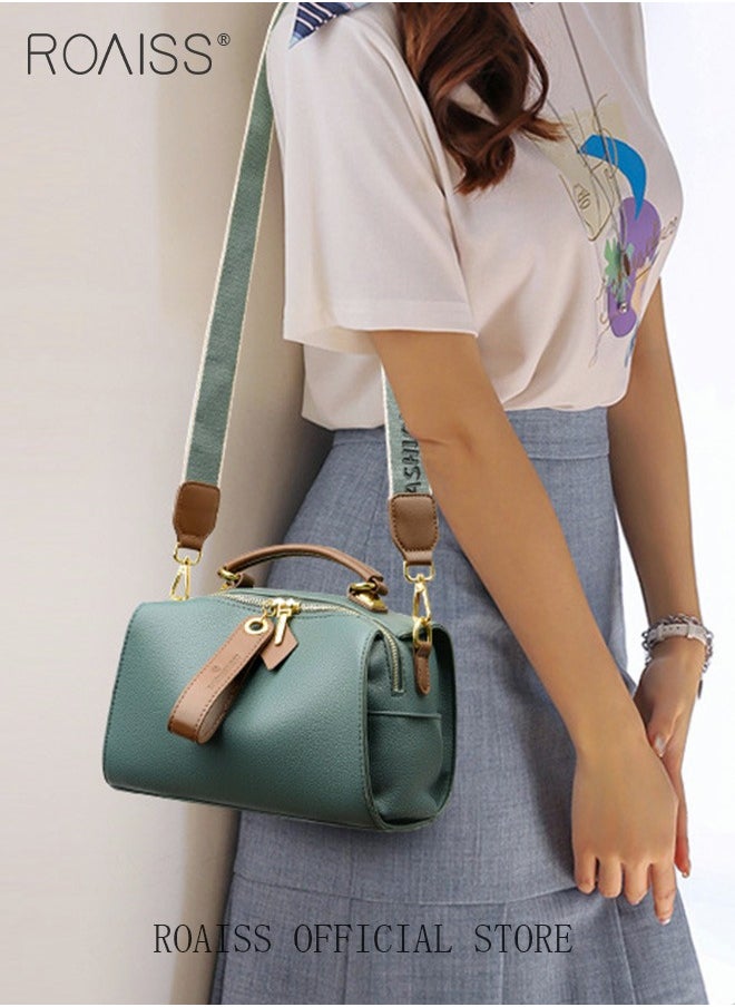 roaiss - Women's New Fashion Bags Soft Leather Simple Classic Crossbody Bag Double Layer Compartment Zippers Closure Handbag Boston Bag - Image 1