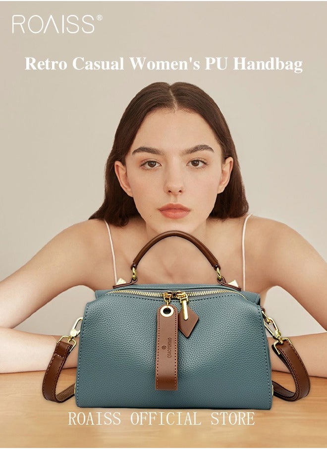 roaiss - Women's New Fashion Bags Soft Leather Simple Classic Crossbody Bag Double Layer Compartment Zippers Closure Handbag Boston Bag - Image 1