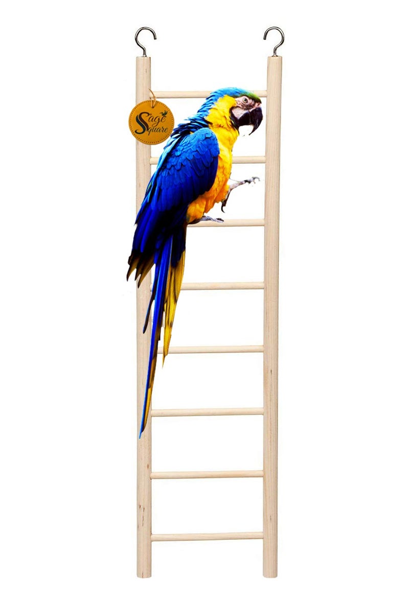 Sage Square Playful Natural Wooden Climbing Ladder Toy for Exercise & Fun || with Hooks to Hang on || for Birds, Parrot, Budgies and Other Small, Medium Large Bird || 8 Level / 38cm - Image 1