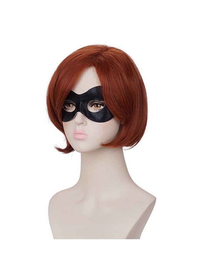 morvally Short Reddish Brown Prestyled Bob Wig For Women Cosplay Costume Halloween Including Eye Mask - Image 2
