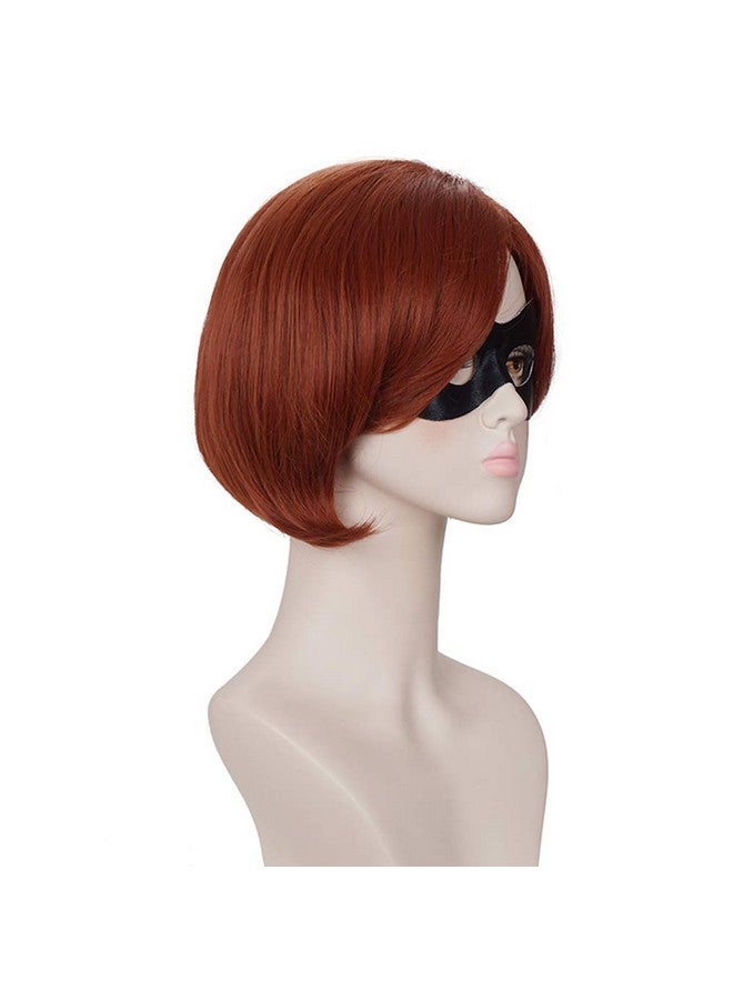 morvally Short Reddish Brown Prestyled Bob Wig For Women Cosplay Costume Halloween Including Eye Mask - Image 3