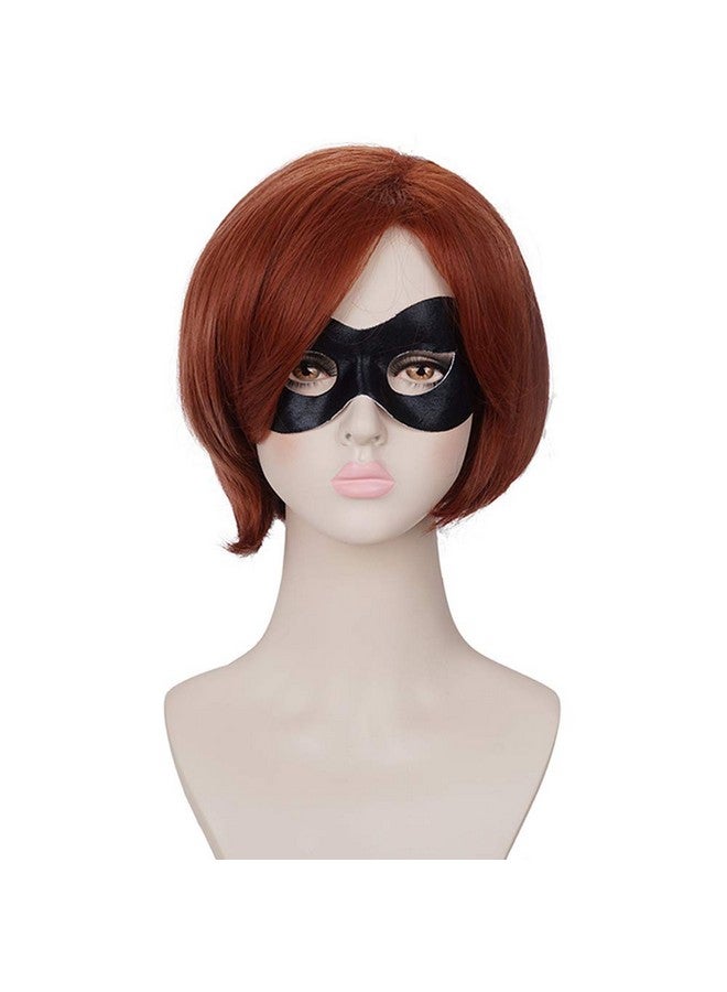 morvally Short Reddish Brown Prestyled Bob Wig For Women Cosplay Costume Halloween Including Eye Mask - Image 1