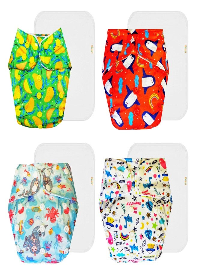 Dumbledo Premium Cloth Diaper with Cotton Insert (Pack of 4) | Dry Feel and Comfortable | Reusable & Washable | Travel Friendly | All-Day Wear | 3 Months - 3 Years | Unisex Baby - Image 1