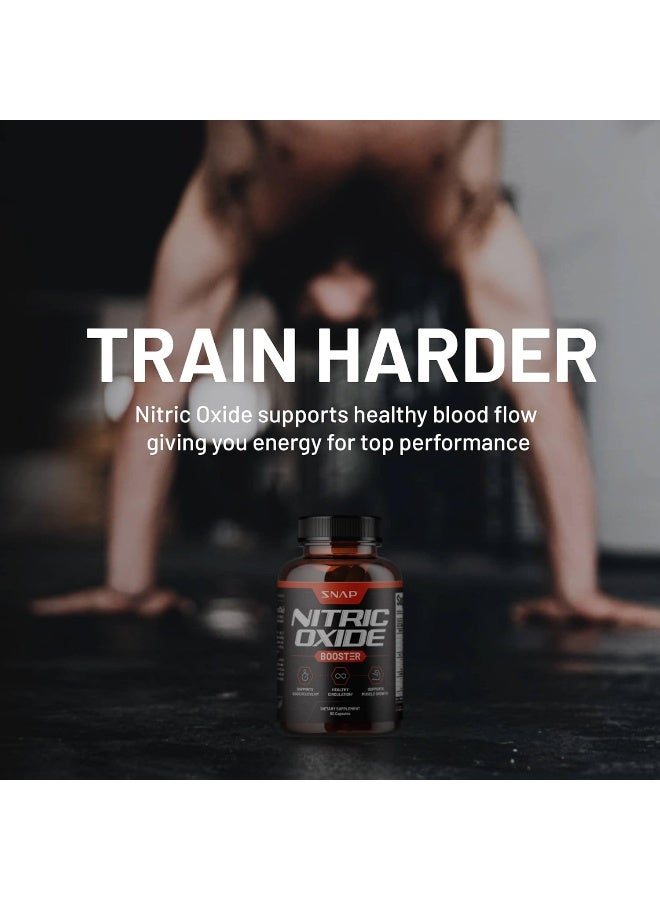 Snap Supplements Nitric Oxide Supplement - Pre Workout With L Arginine, L Citrulline, Taurine For Muscle Building, Strength & Endurance, Amino Energy, 60 Capsules
