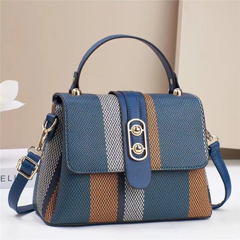 New Stitching Contrast Color Bag Women'S Canvas Shoulder Bag Large Capacity High-Value All-Match Crossbody Tote Bag - Image 3