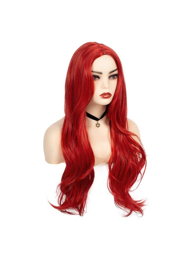 Swiking Red Long Wigs For Women Curly Wave Middle Part Wig Natural Looking Wig Wavy Synthetic Hair For Daily Party Halloween Wear - Image 5