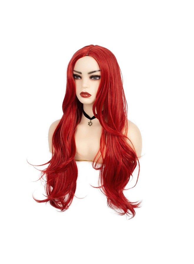 Swiking Red Long Wigs For Women Curly Wave Middle Part Wig Natural Looking Wig Wavy Synthetic Hair For Daily Party Halloween Wear - Image 4