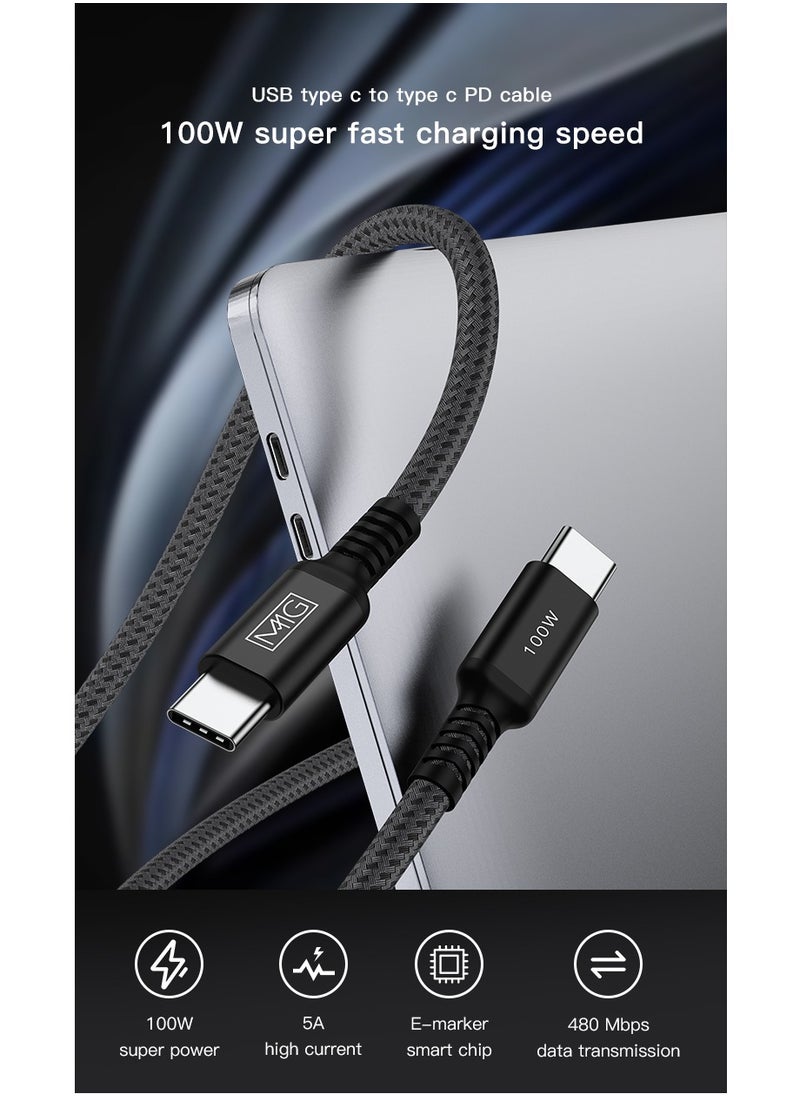 MMG USB C Braided Cable 100W, USB-C to USB-C 2 meter, USB C Charger Cable for iPhone 15, Mac Book Pro 2020, iPad Pro 2020, Switch, Samsung Galaxy all models, Pixel, Laptops and lot more  - Image 2