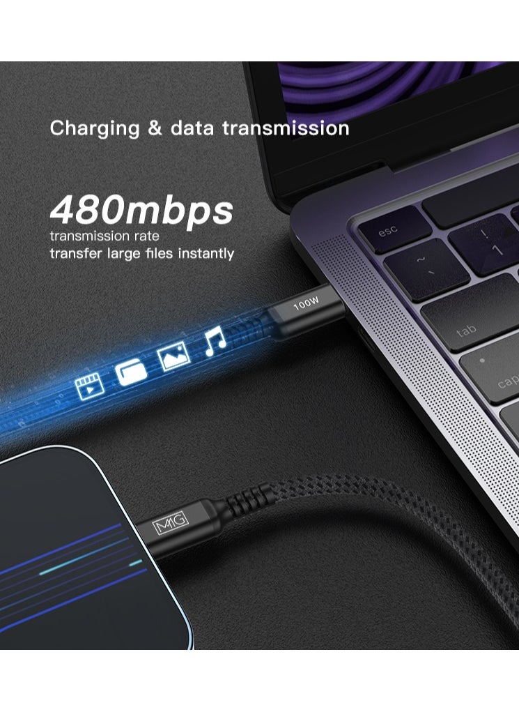 USB C Braided Cable 100W, USB-C to USB-C 2 meter, USB C Charger Cable for iPhone 15, Mac Book Pro 2020, iPad Pro 2020, Switch, Samsung Galaxy all models, Pixel, Laptops and lot more
