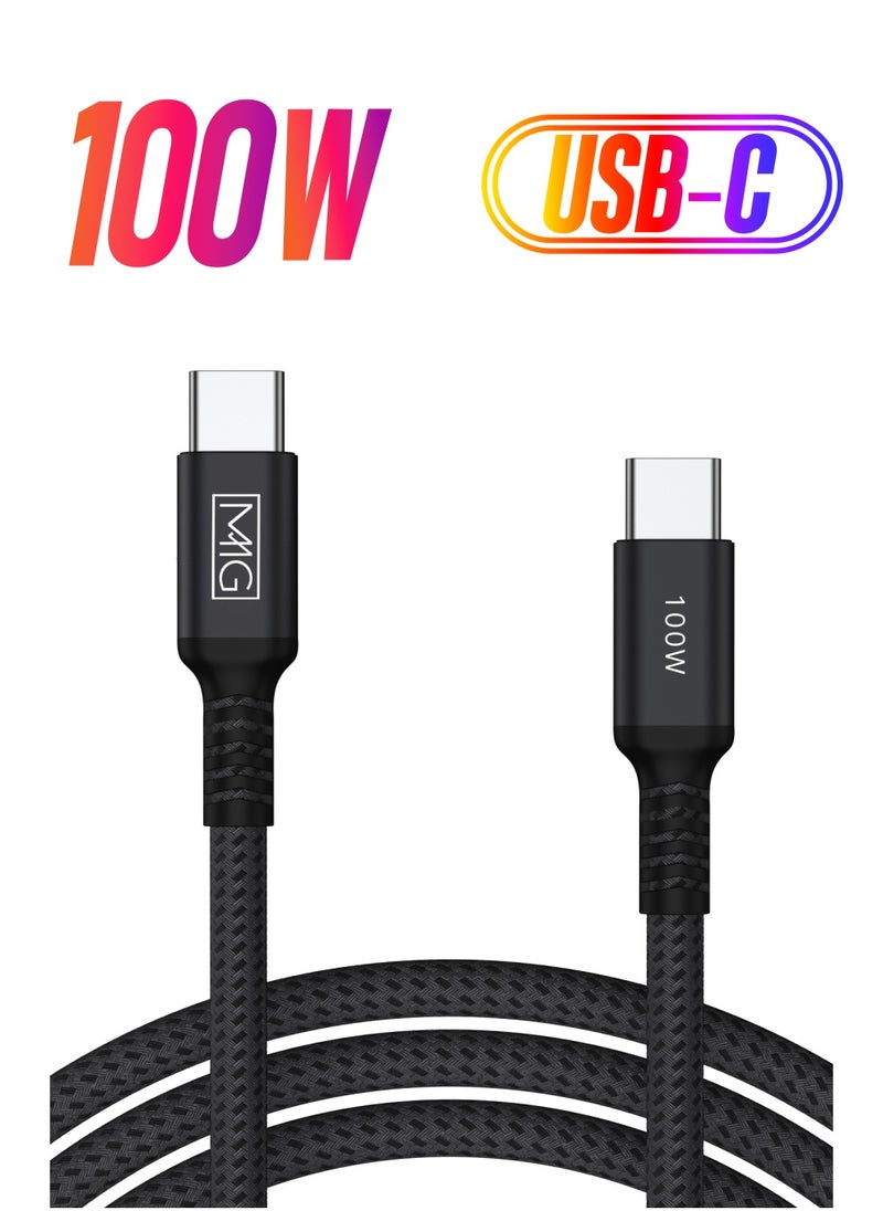 MMG USB C Braided Cable 100W, USB-C to USB-C 2 meter, USB C Charger Cable for iPhone 15, Mac Book Pro 2020, iPad Pro 2020, Switch, Samsung Galaxy all models, Pixel, Laptops and lot more  - Image 1
