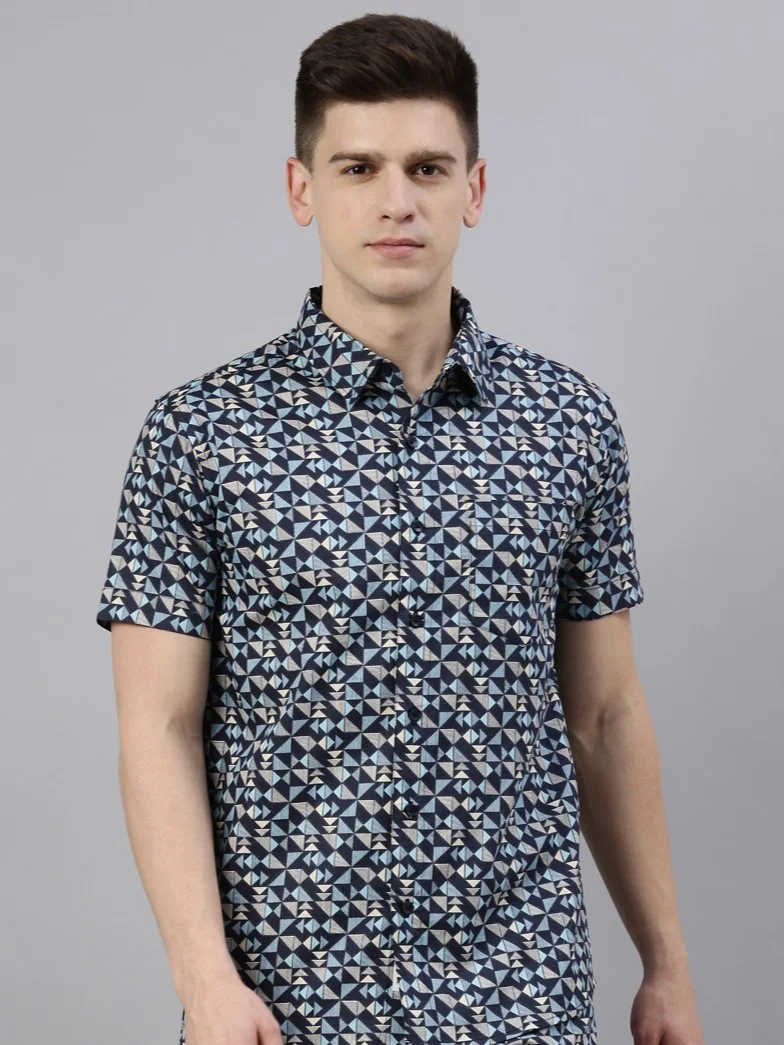 Joven Navy Printed Casual Shirt for Men