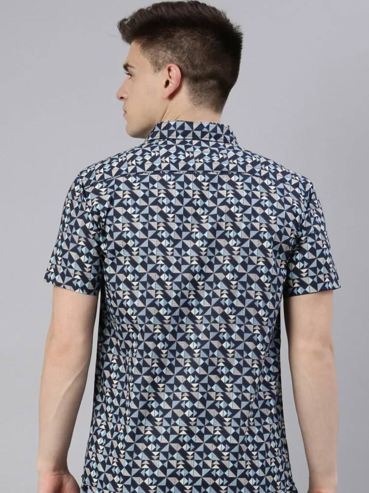 Joven Navy Printed Casual Shirt for Men