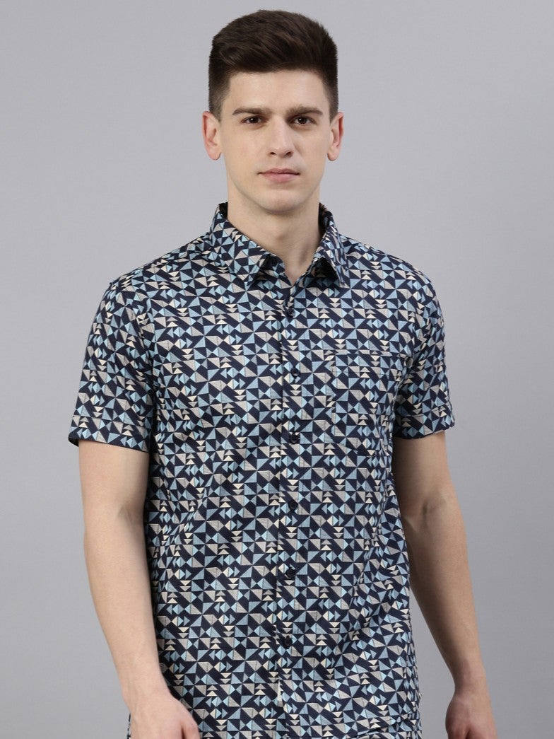 Joven Navy Printed Casual Shirt for Men - Image 1