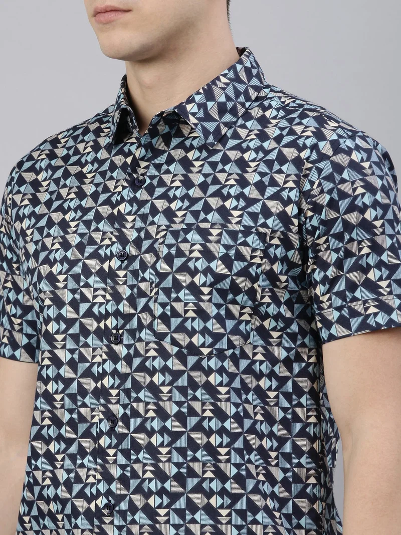 Joven  Navy Printed Casual Shirt for Men for Men | Best Price UAE