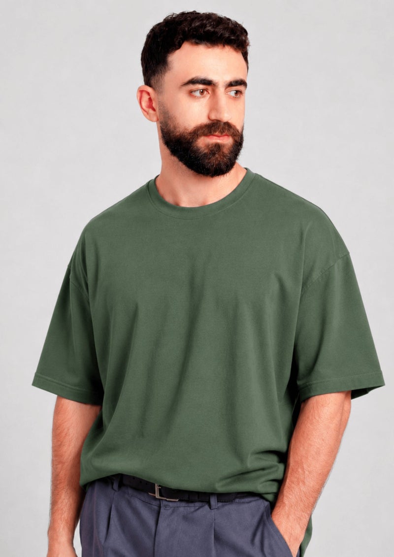 Dimanti Men's Oversized Essential Cotton T-Shirt - Olive Green - Image 2