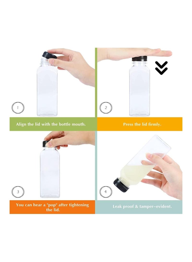 فوفو زجاجات عصير بلاستيكية سعة 12 أوقية 12 قطعة مع أغطية سوداء واضحة للعبث للعصر - Image 4