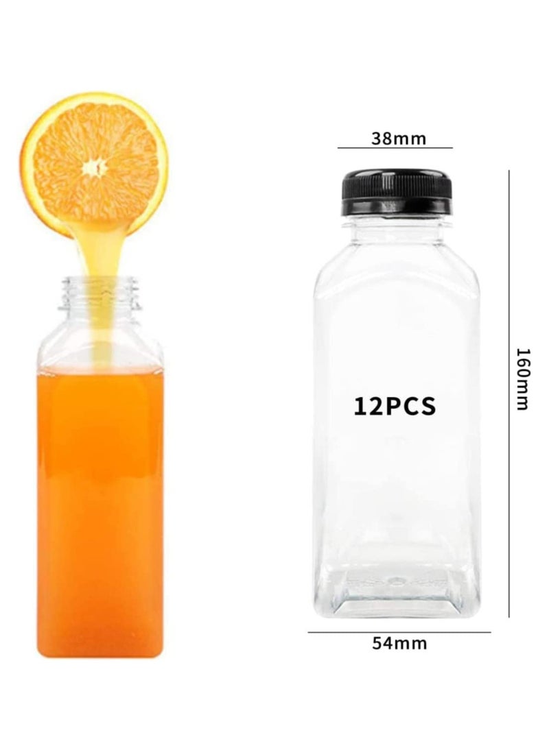 فوفو زجاجات عصير بلاستيكية سعة 12 أوقية 12 قطعة مع أغطية سوداء واضحة للعبث للعصر - Image 2