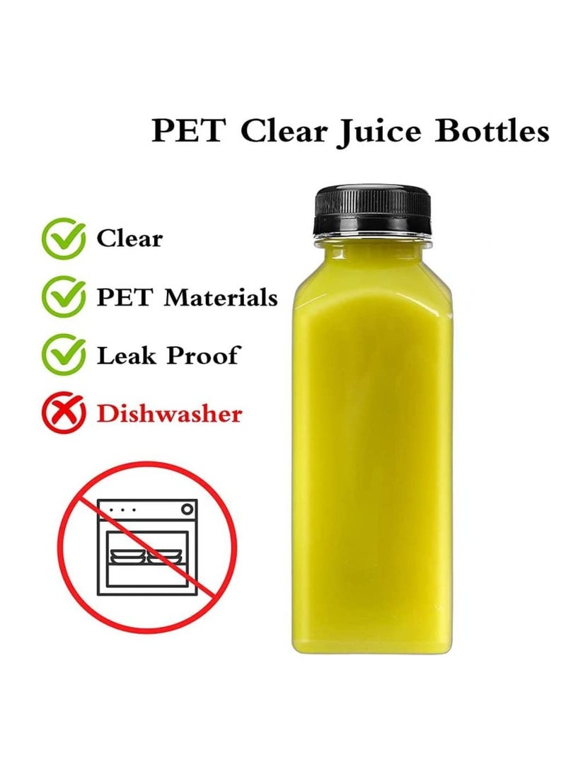 فوفو زجاجات عصير بلاستيكية سعة 12 أوقية 12 قطعة مع أغطية سوداء واضحة للعبث للعصر - Image 3