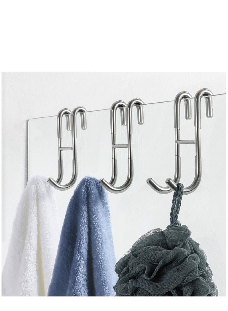 KASTWAVE Shower Door Hooks (3-Pack), Over Door Hooks for Bathroom Frameless Glass Shower Door, Towel Hooks, Shower Squeegee Hooks, Silver, 304 Stainless Steel Rack Hooks, Drilling-Free - Image 1
