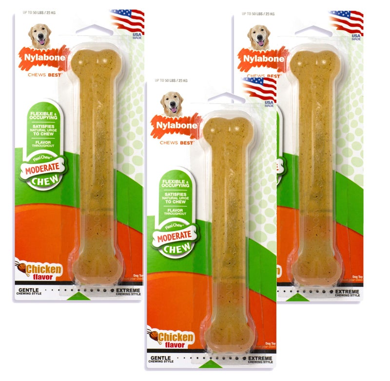 Nylabone 3 Pack of Flexichew Bone Dog Toys Giant Chicken Flavor Made in The USA - Image 2