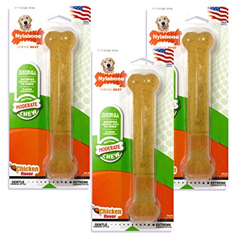 Nylabone 3 Pack of Flexichew Bone Dog Toys Giant Chicken Flavor Made in The USA - Image 1