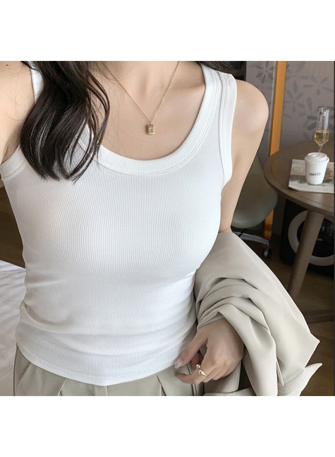 Yuzhaolin Women's Tank Top, Beautiful Back Design, Inner And Outer Wear, White Ribbed Elastic Sports Undershirt, Sleeveless T-shirt Top - Image 1