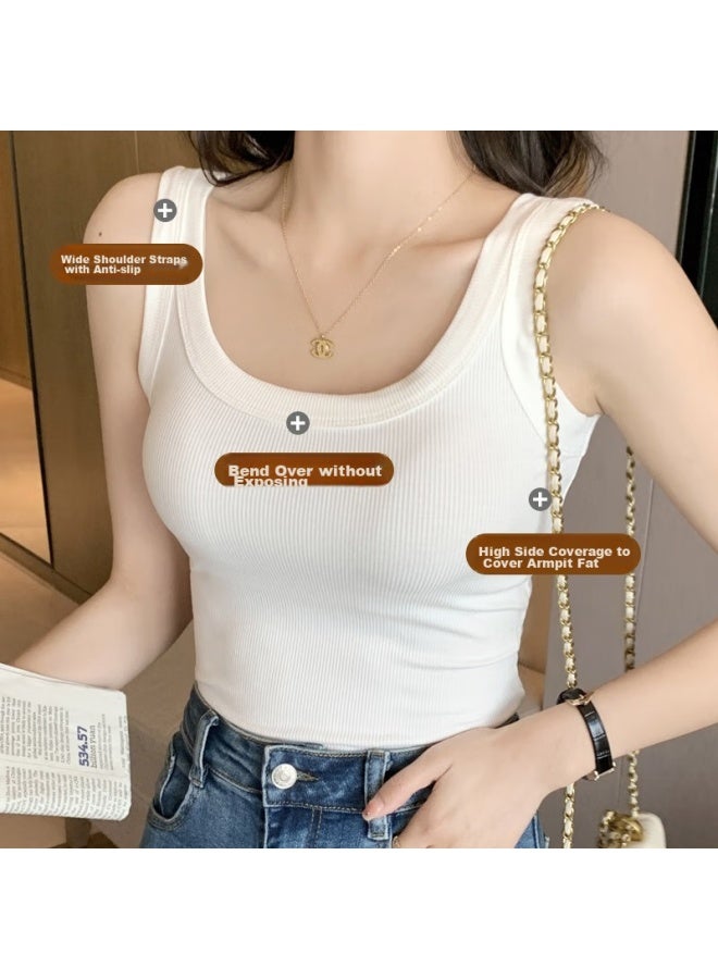 Yuzhaolin Women's Tank Top, Beautiful Back Design, Inner And Outer Wear, White Ribbed Elastic Sports Undershirt, Sleeveless T-shirt Top - Image 5