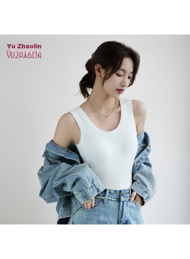 Yuzhaolin Women's Tank Top, Beautiful Back Design, Inner And Outer Wear, White Ribbed Elastic Sports Undershirt, Sleeveless T-shirt Top - Image 3