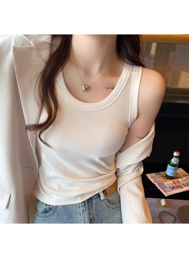 Yuzhaolin Women's Tank Top, Beautiful Back Design, Inner And Outer Wear, White Ribbed Elastic Sports Undershirt, Sleeveless T-shirt Top - Image 2