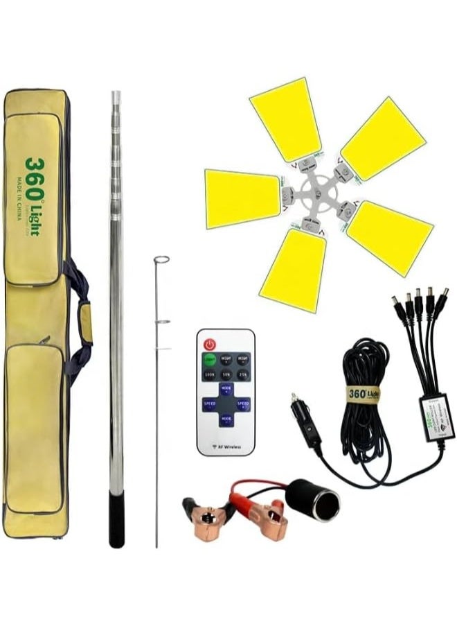 360 مجموعة مصباح صيد LED بزاوية 360 درجة مع جهاز تحكم عن بعد، عمود تلسكوبي، حقيبة حمل، ومحول سيارة 12 فولت - Image 1