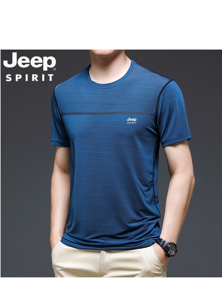 Jeep Men's Ice Silk Short Sleeved T-shirt Round Neck Pullover Sweatshirt Simple Running Top  - Image 1