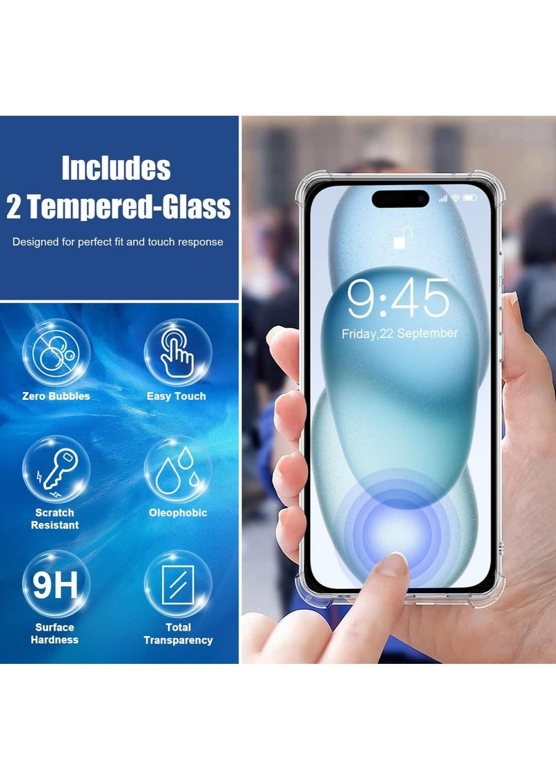 Raxoom ELTRAZONE For iPhone 15 Case and Screen Protector,2Pack iPhone15 Tempered Glass With Clear Phone Case,Soft TPU Shock-Absorption Transparent Cover for Apple iPhone 15 2023 6.1 inch,[3 in 1 Kit] - Image 2