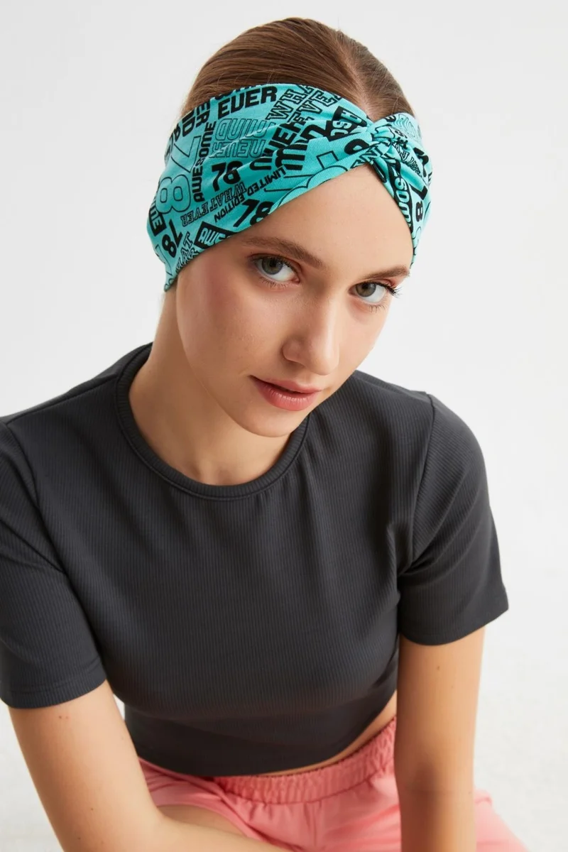 بوتيكجيز Turquaz Pattern Women's Cross Tied Cotton Combed Comb, Non-Slip, Soft, Flexible, Hair Band Bandana