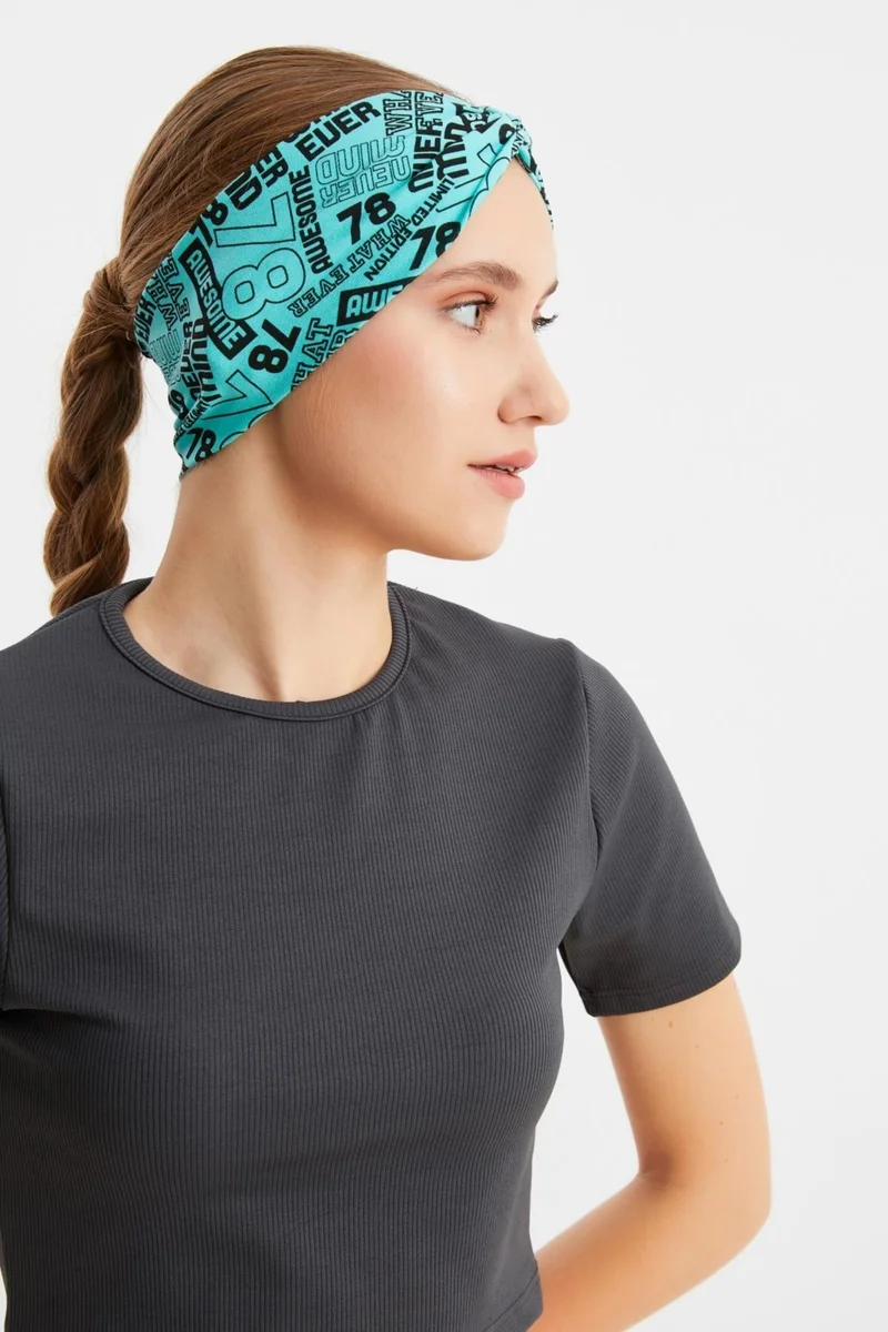 بوتيكجيز Turquaz Pattern Women's Cross Tied Cotton Combed Comb, Non-Slip, Soft, Flexible, Hair Band Bandana