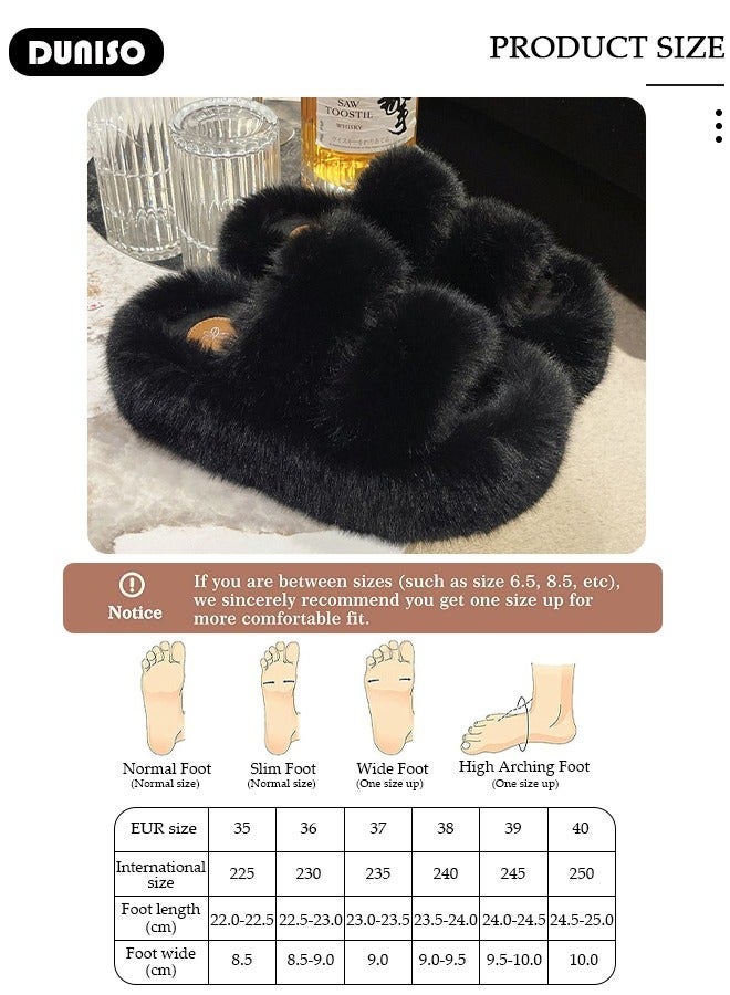 DUNISO Women's Fluffy Slippers, Fashion Warm Shoes Woman Slippers with Faux Fur, Comfortable Home Furry Slippers, Lightweight Non Slip House Slippers For Cozy Indoor Outdoor - Image 4