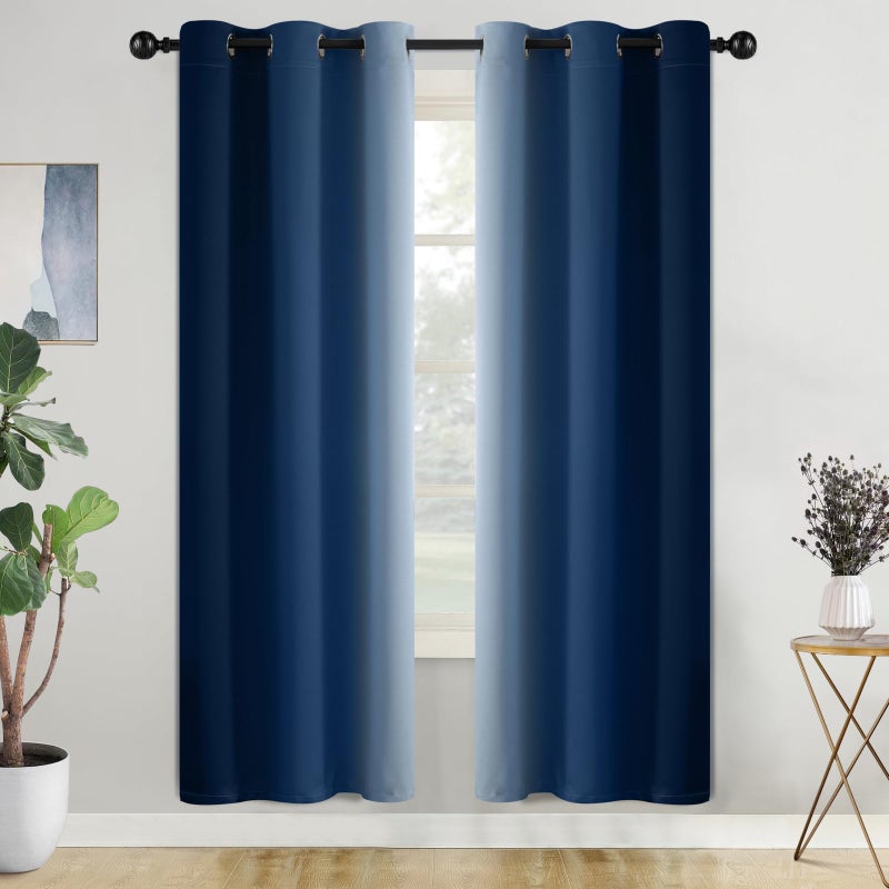 COSVIYA Curtains & Drapes Ombre Blue Curtains 72 inch Length 2 Panels  Grommet Room Darkening Light Blocking Insulated Thermal Gradient Window Curtains for Bedroom/Living Room 42x72 inches - Image 1