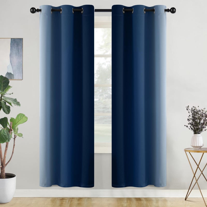 COSVIYA Curtains & Drapes Ombre Blue Curtains 72 inch Length 2 Panels  Grommet Room Darkening Light Blocking Insulated Thermal Gradient Window Curtains for Bedroom/Living Room 42x72 inches - Image 2