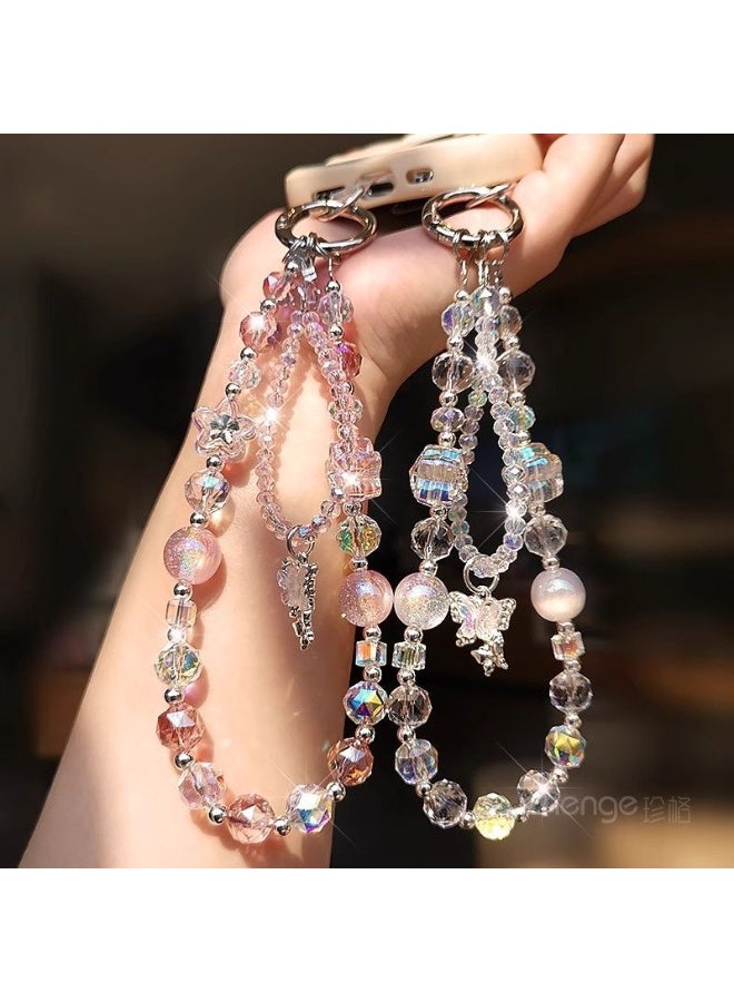 NIBEMINENT Super Cute Beaded Phone Charm – Trendy Phone Chain Wrist Strap, Shining Beads Chain Lanyard for Cell Phone  - Image 2