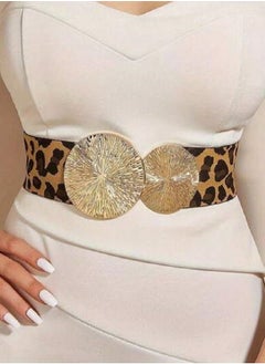 Shein 1pc Women's Vintage Elastic Waist Belt With Large & Small Circles, Suitable For Coats, Dresses, Etc. Halloween Leopard Print  - Image 1