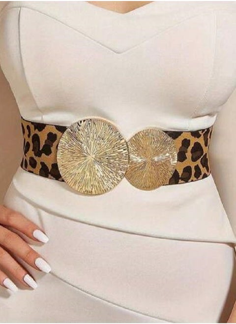 1pc Women's Vintage Elastic Waist Belt With Large & Small Circles, Suitable For Coats, Dresses, Etc. Halloween Leopard Print