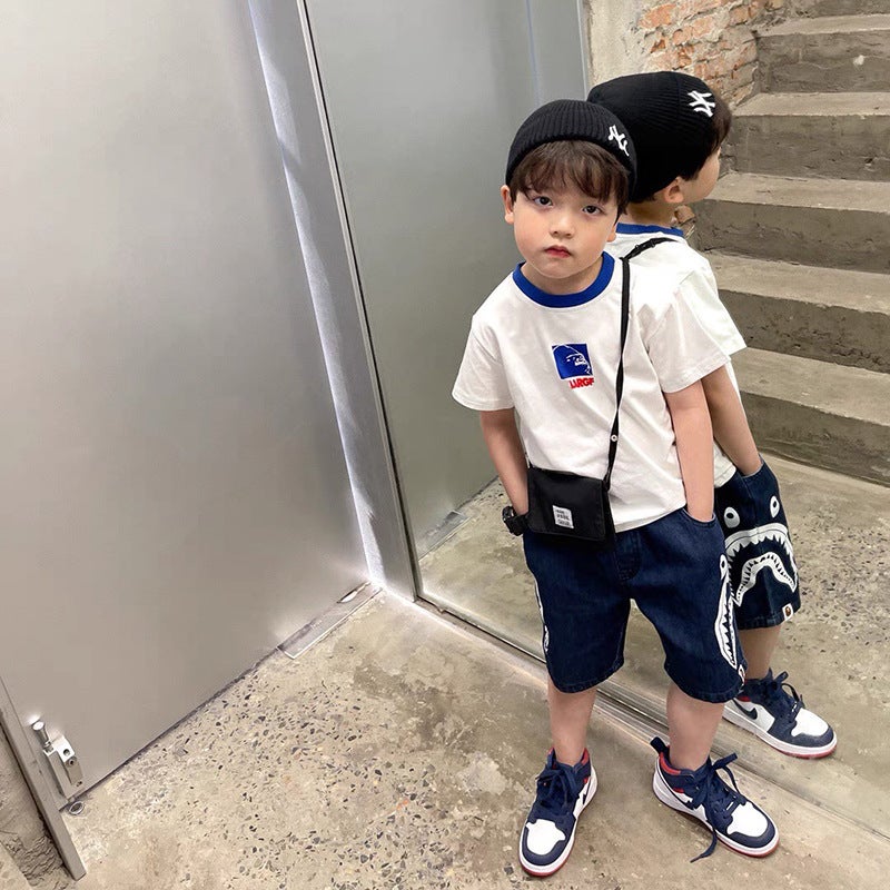 Children'S T-Shirt 2025 Japanese Style Kidsren'S Clothing For Small And Medium-Sized Kidsren Cartoon Contrasting Color Back Letter Short-Sleeved Tops Trendy - Image 1