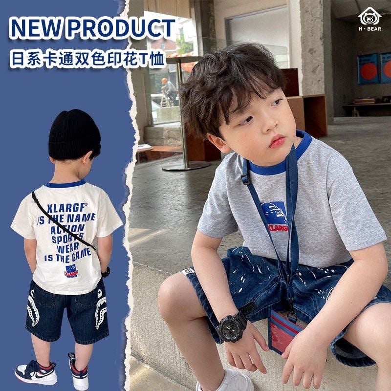 Children'S T-Shirt 2025 Japanese Style Kidsren'S Clothing For Small And Medium-Sized Kidsren Cartoon Contrasting Color Back Letter Short-Sleeved Tops Trendy - Image 3