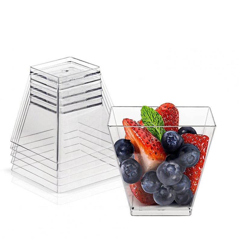 Jizvxe 50 Pack 35 Oz Square Dessert CupsPlastic Clear Dessert CupsDisposable Tasting Cups Great for DessertsAppetizersMousse