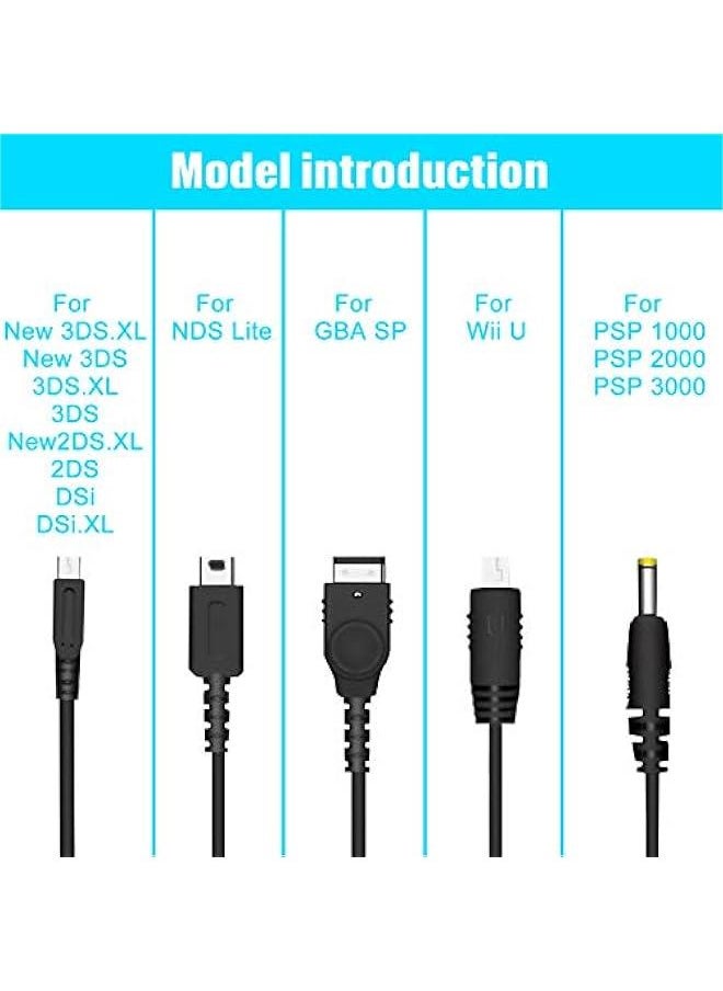 Generic - 5 in 1 USB Charger Cable Cord for Nintendo NDS Lite/Wii U/New 3DS(XL/LL),3DS(XL/LL),2DS,DSi(XL/LL),NDS/GBA SP(Gameboy Advance sp),PSP 1000 2000 3000 - Image 1