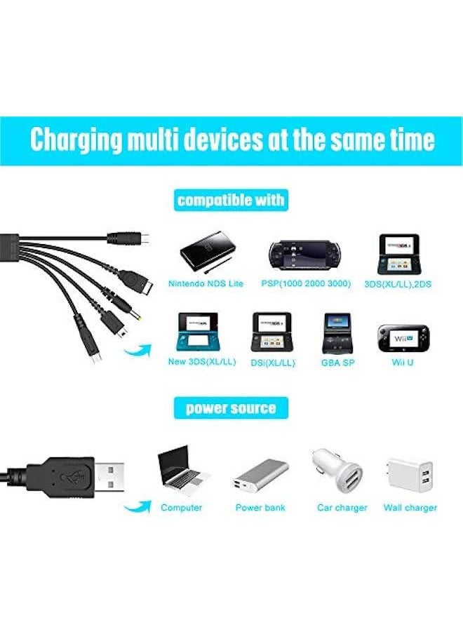 Generic - 5 in 1 USB Charger Cable Cord for Nintendo NDS Lite/Wii U/New 3DS(XL/LL),3DS(XL/LL),2DS,DSi(XL/LL),NDS/GBA SP(Gameboy Advance sp),PSP 1000 2000 3000 - Image 1